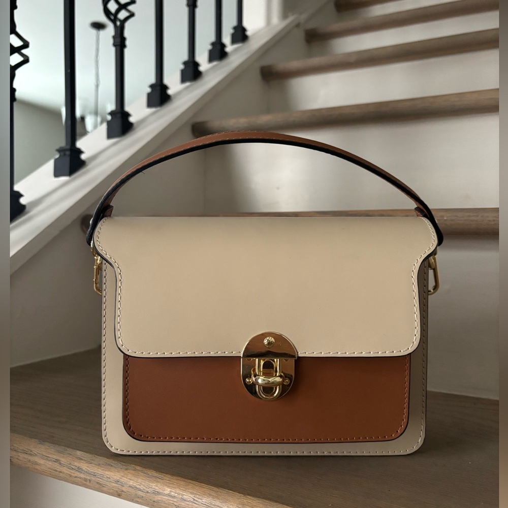 Elegant Cream and Brown Handbag (with detachable long crossbody straps)